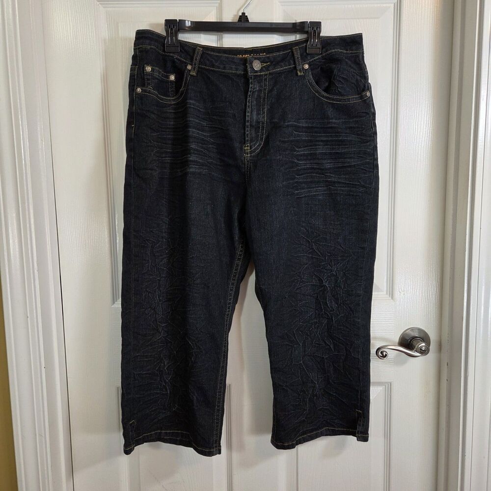 Crest Jeans Whiskered Bedazzled Dark Wash Capris Y2K Junior's Size 17/18